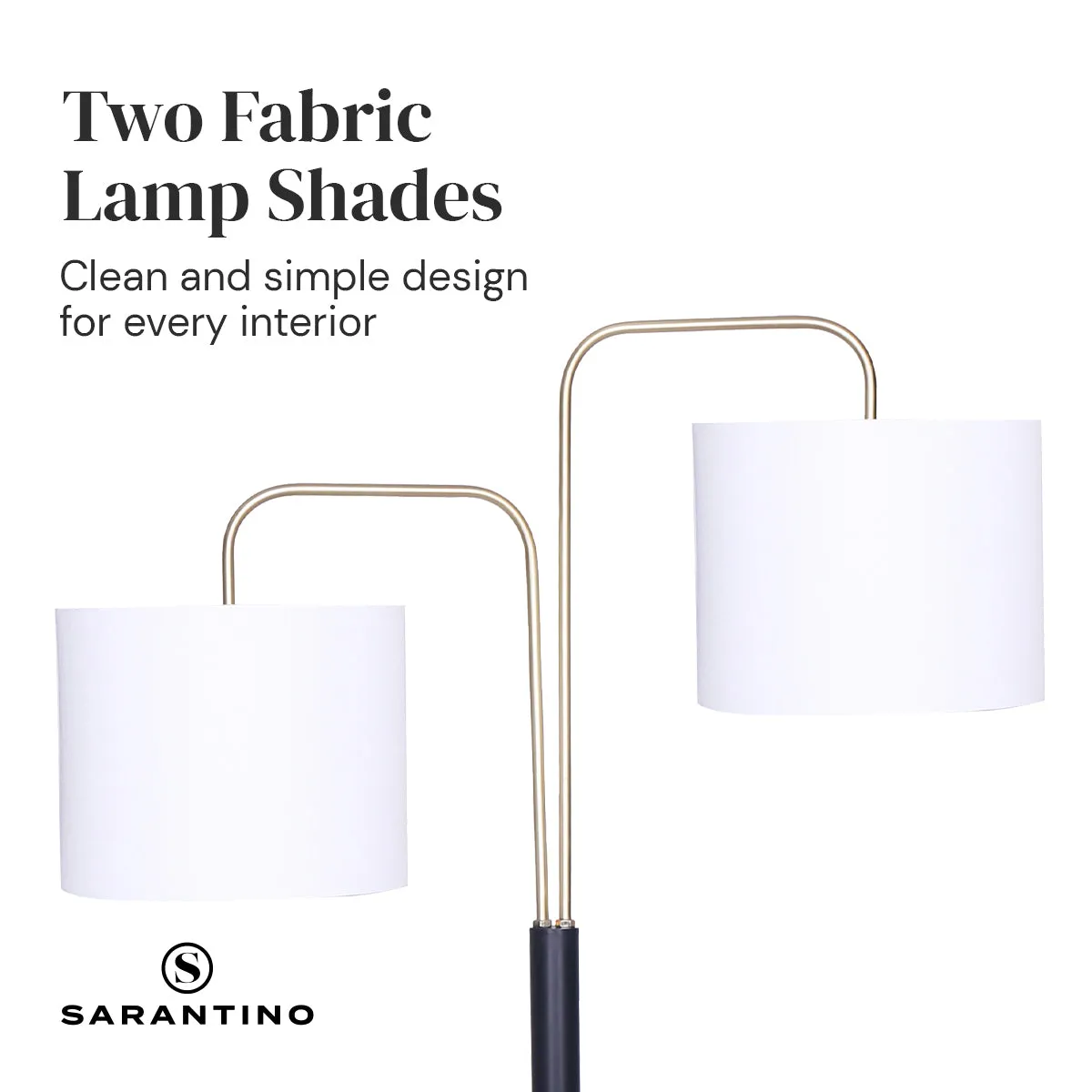 Adjustable Black/Brass Floor Lamp, Linen Shade - Sarantino