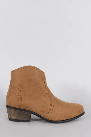 Bamboo Suede Almond Toe Cowgirl Booties