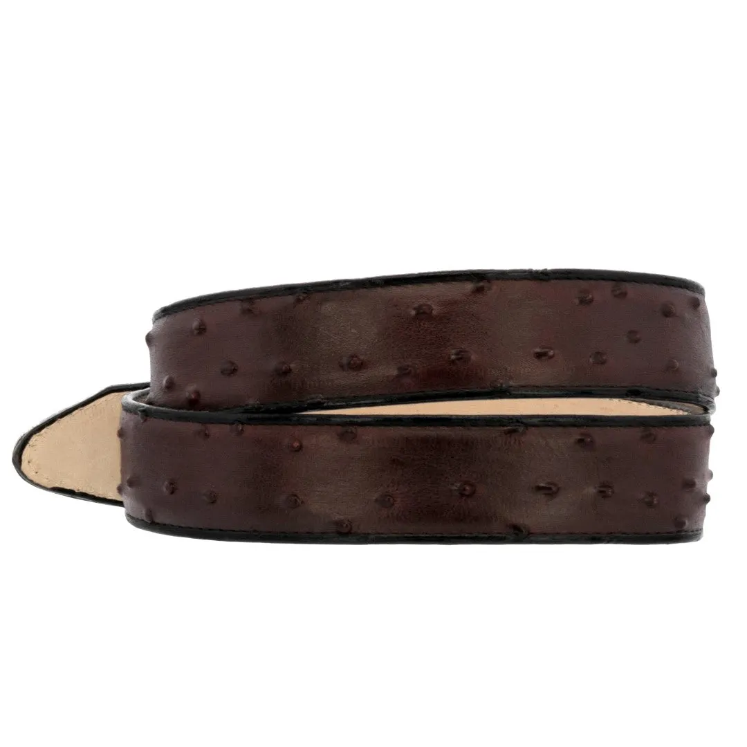 Black Cherry Western Cowboy Belt Ostrich Quill Print Leather - Rodeo Buckle