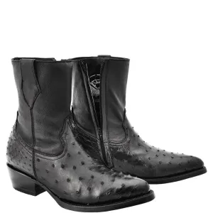 Black Ostrich Boots Low Ankle