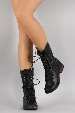 Breckelle Combat Lace Up Mid Calf Boots