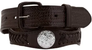 Brown Concho Western Leather Cowboy Belt - Removable Buckle