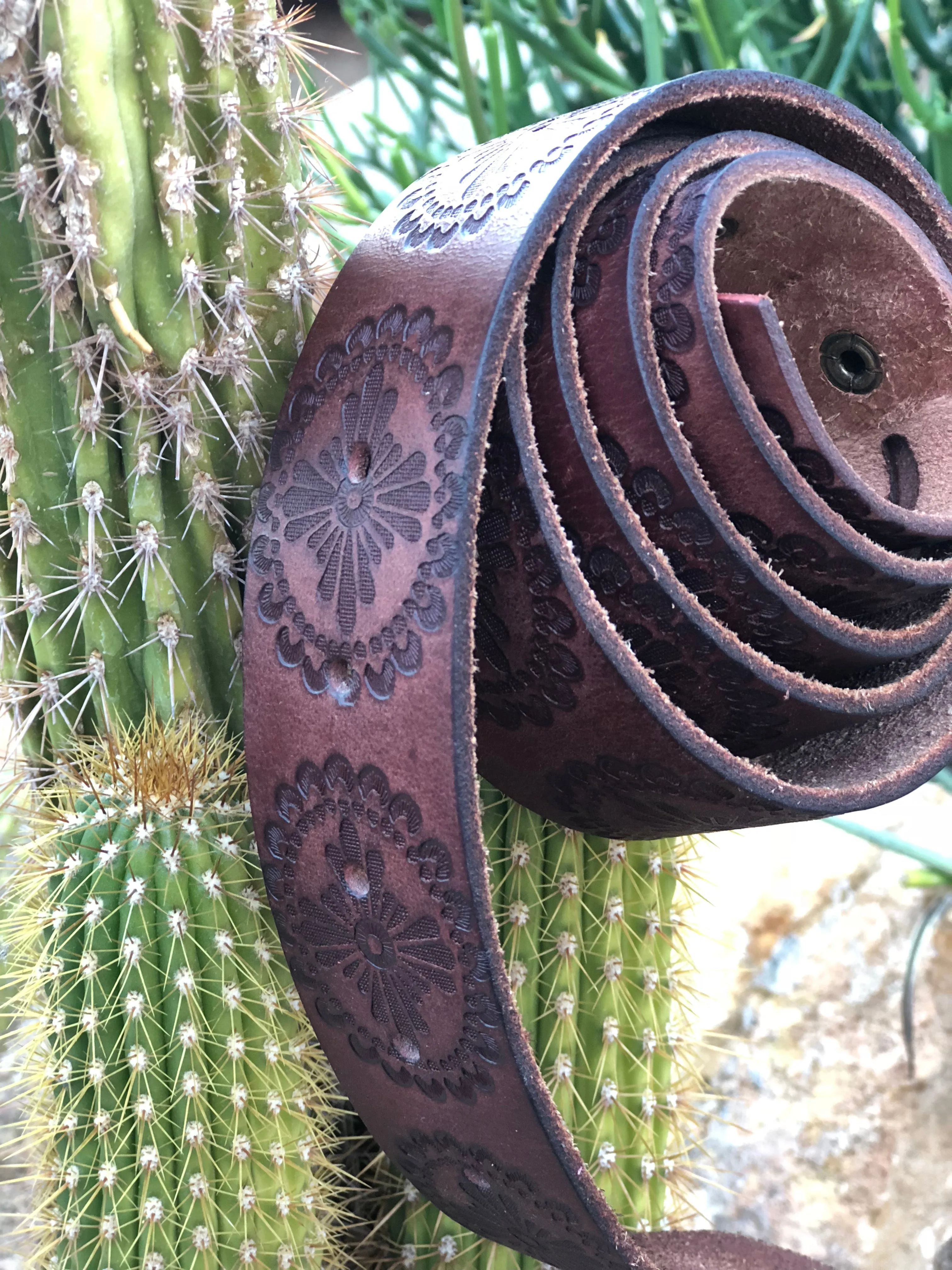 Brown Embossed Leather Belt