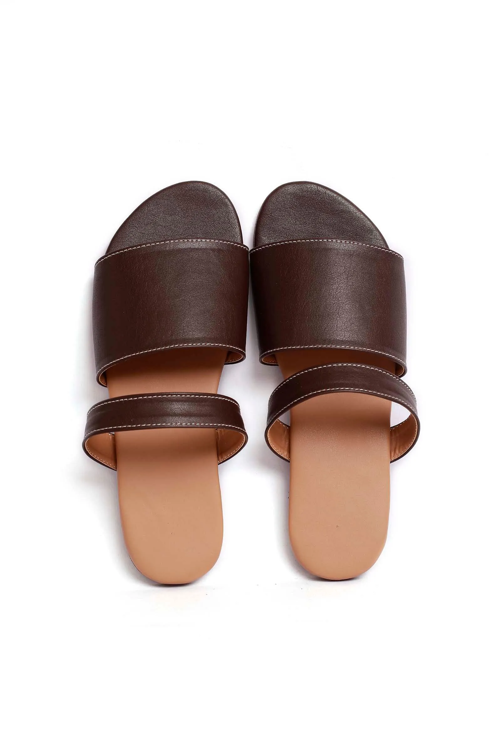 Brunette Brown Cruelty Free Leather Sliders