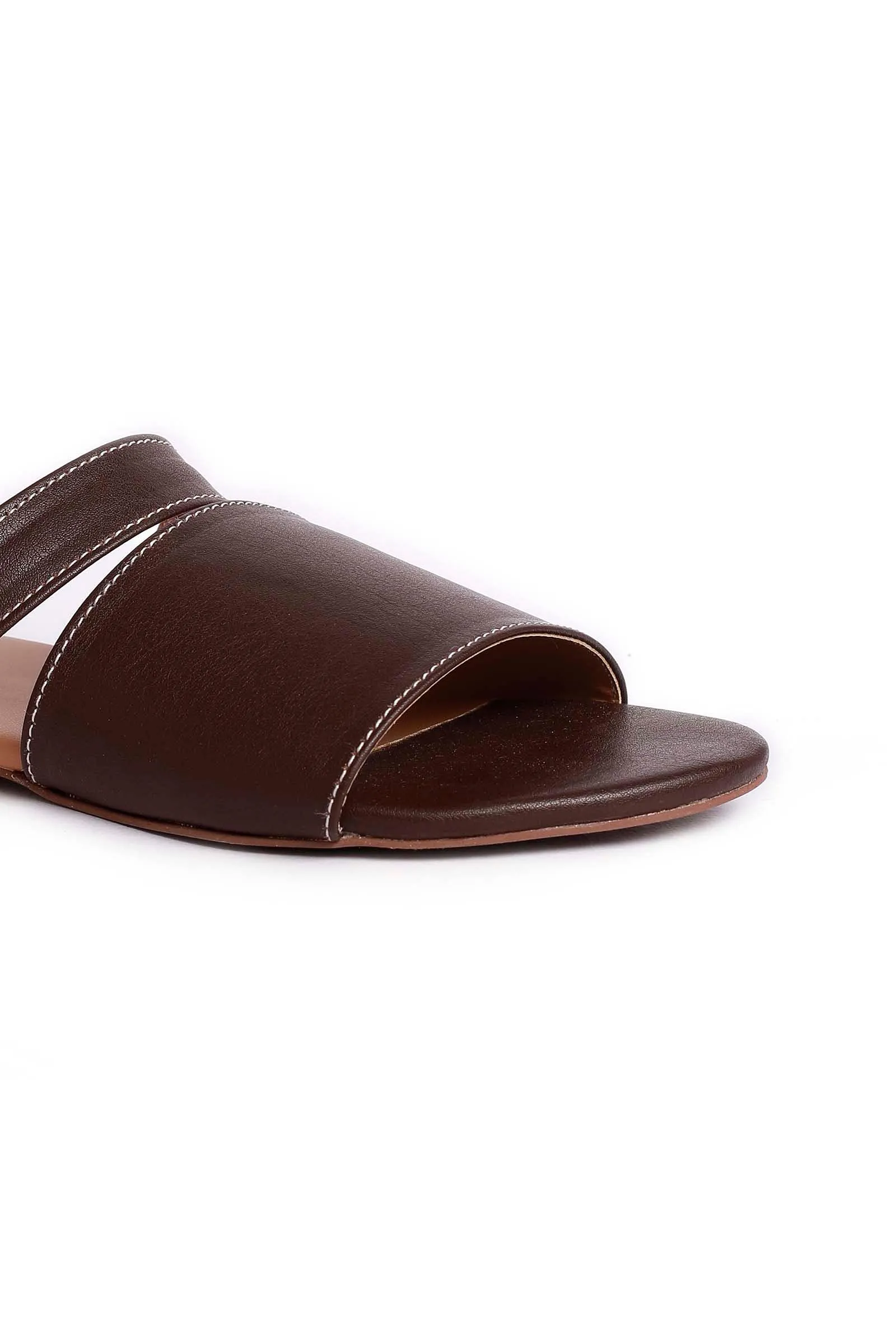 Brunette Brown Cruelty Free Leather Sliders