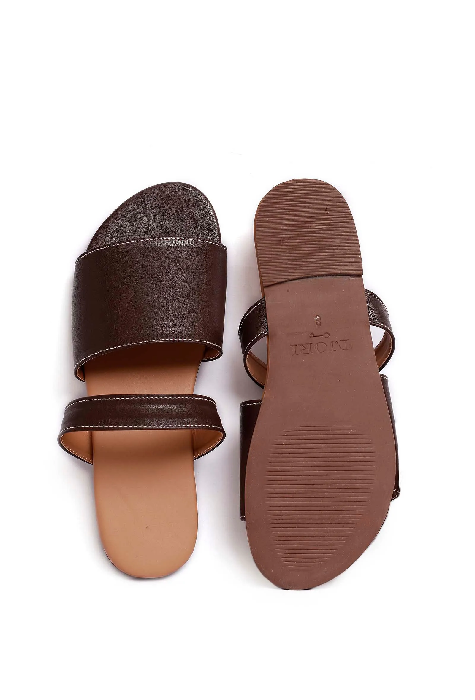 Brunette Brown Cruelty Free Leather Sliders