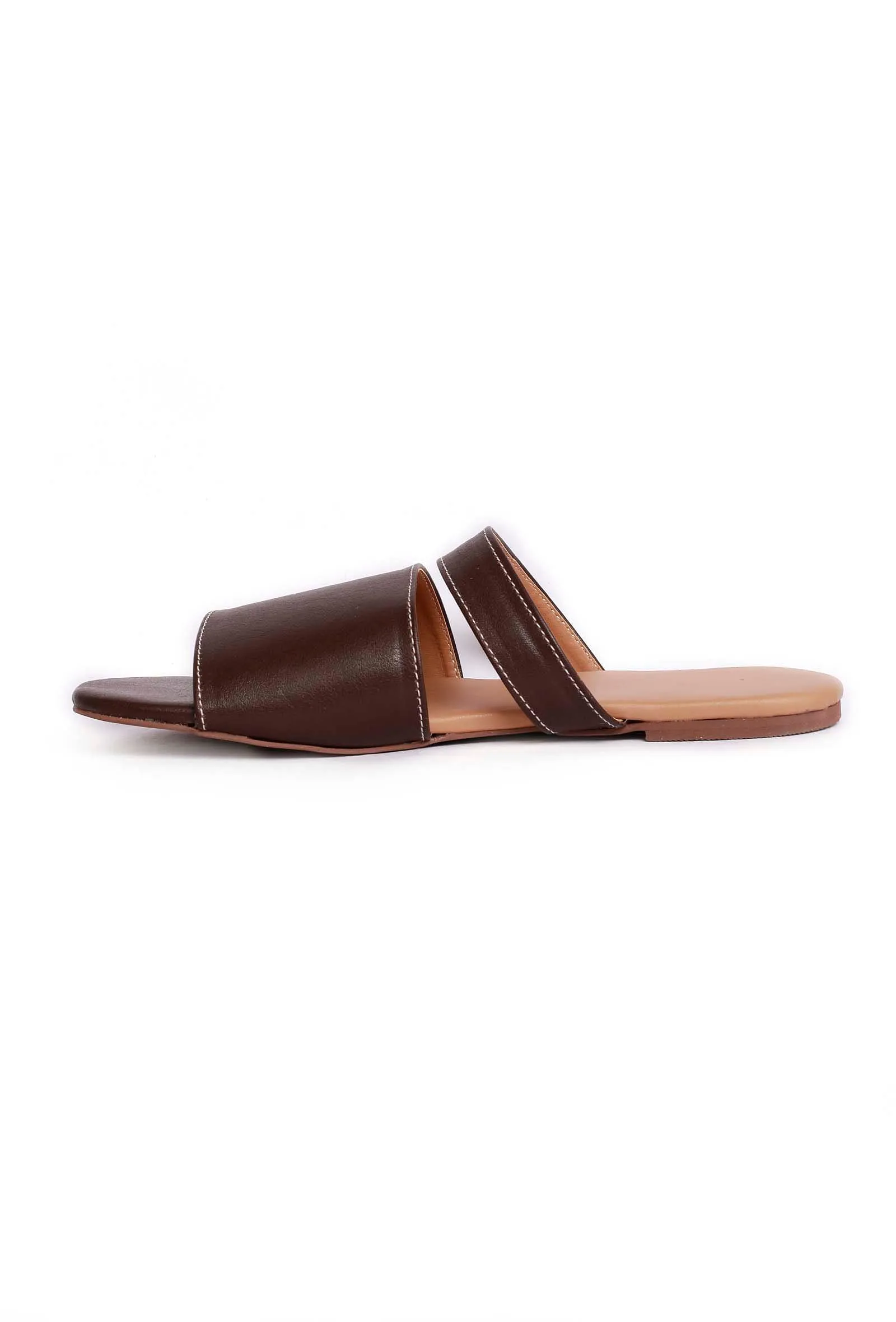 Brunette Brown Cruelty Free Leather Sliders