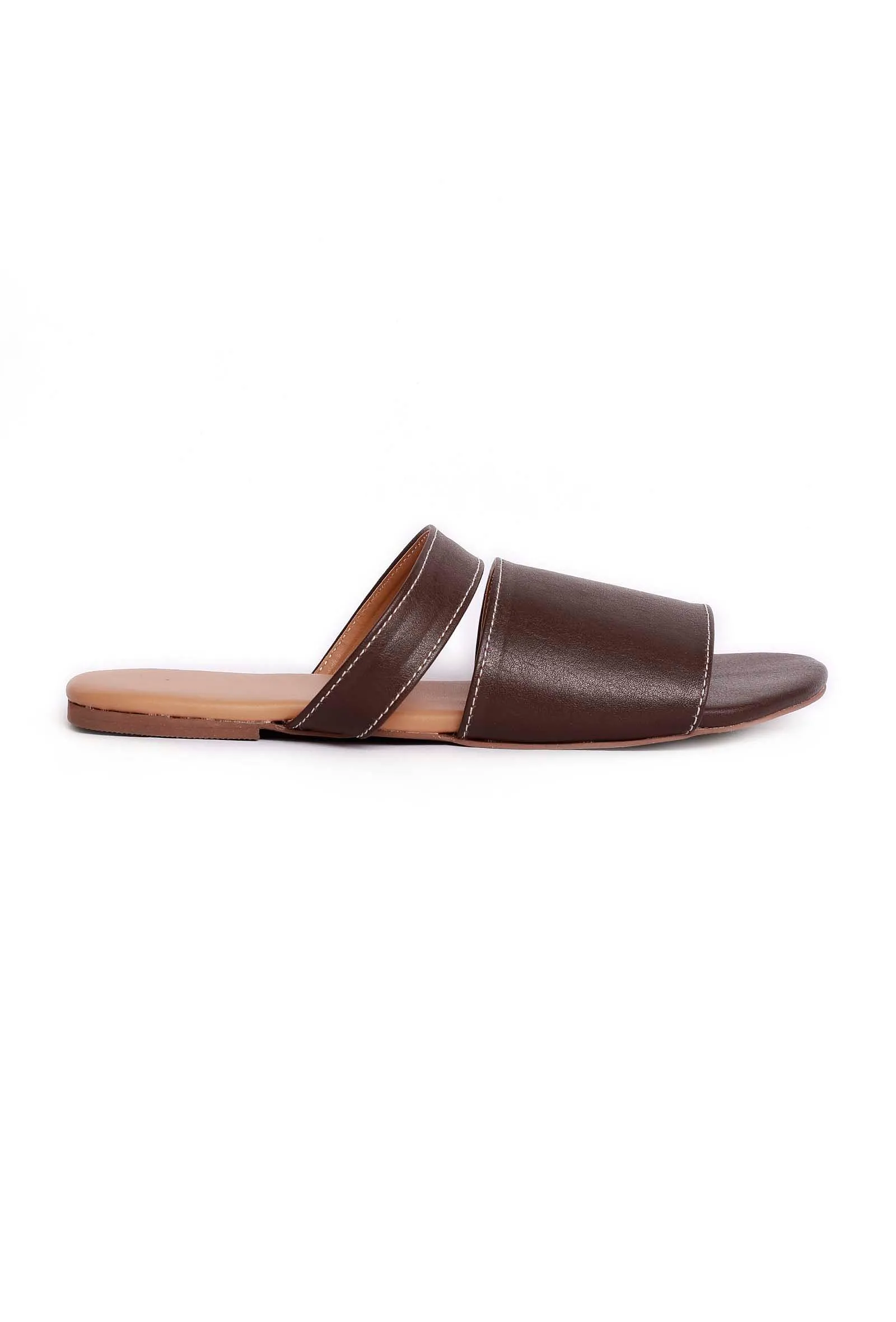 Brunette Brown Cruelty Free Leather Sliders