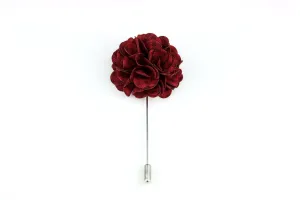 Burgundy Plaid Satin Blend Flower Lapel Pin