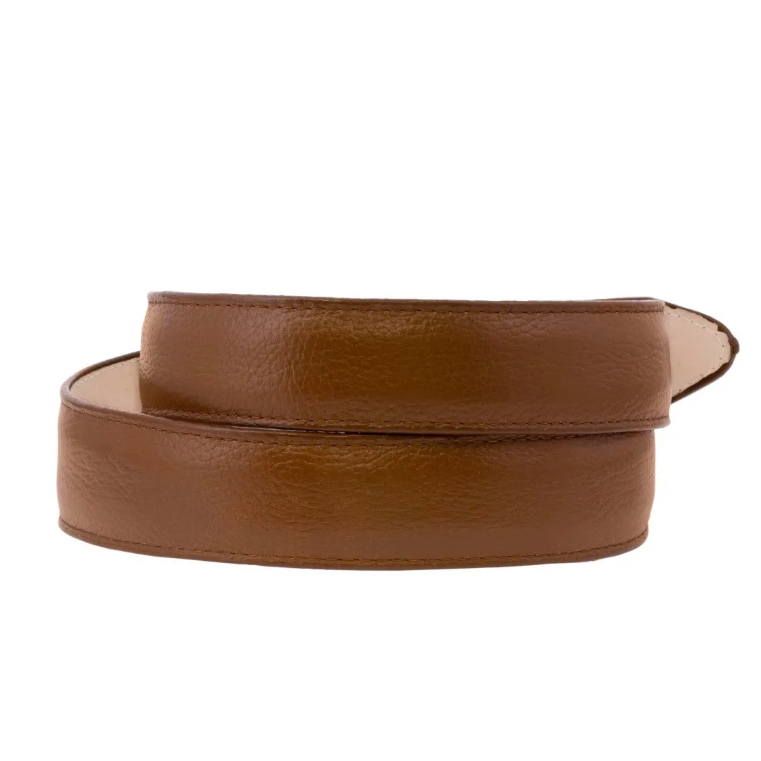 Cognac Western Cowboy Belt Solid Grain Leather - Silver Buckle