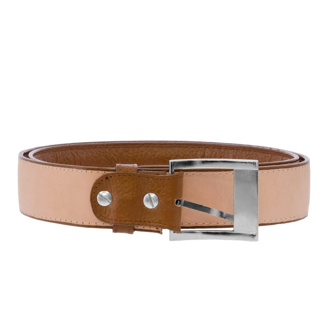 Cognac Western Cowboy Belt Solid Grain Leather - Silver Buckle