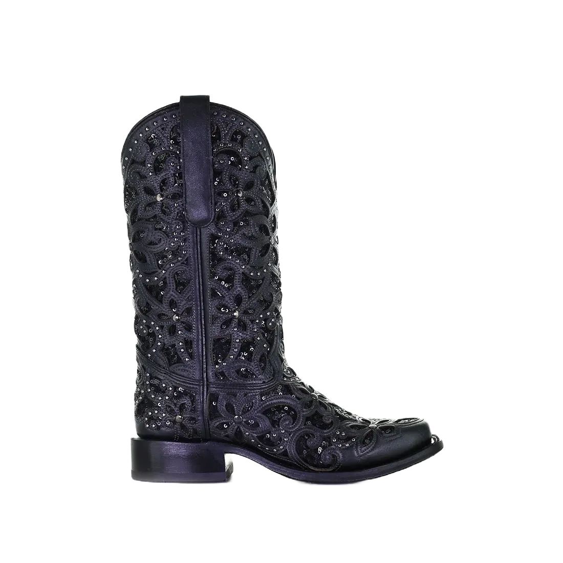 Corral Ladies Black Inlay Embroidered & Stud Square Toe Boots A4128