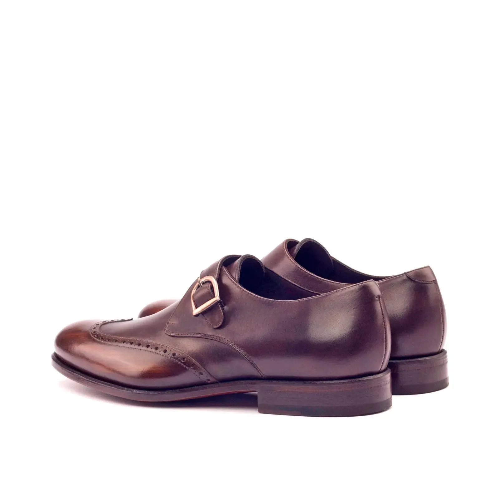 DapperFam Brenno in Dark Brown / Brown Men's Italian Leather & Hand-Painted Patina Single Monk