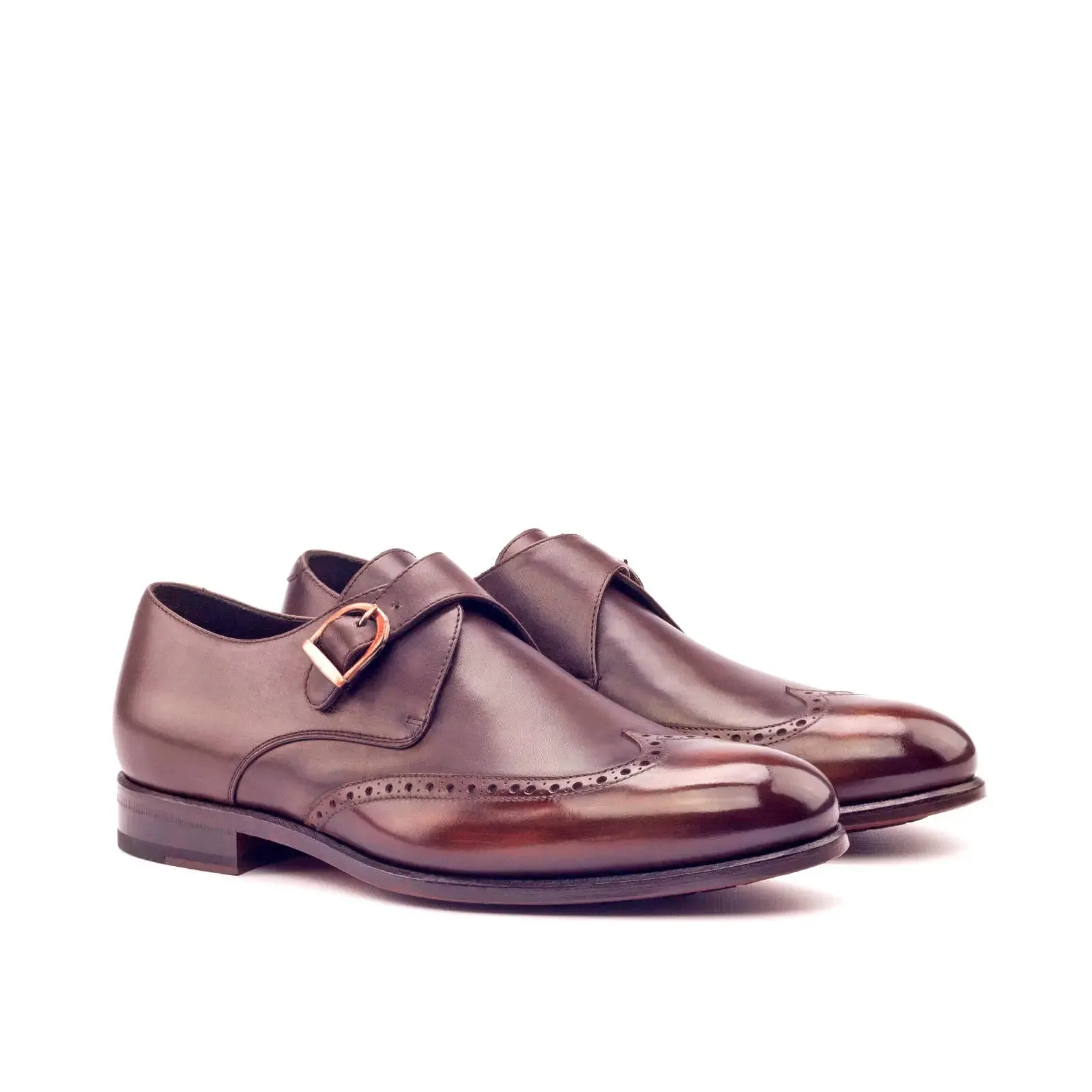 DapperFam Brenno in Dark Brown / Brown Men's Italian Leather & Hand-Painted Patina Single Monk