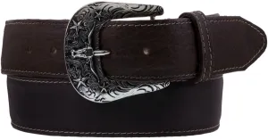 Dark Brown Western Cowboy Belt Grain Overlay Leather - Silver Buckle