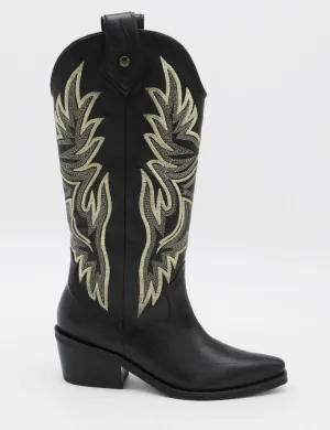 Dramen western cowboy boots in black leather womens shoes