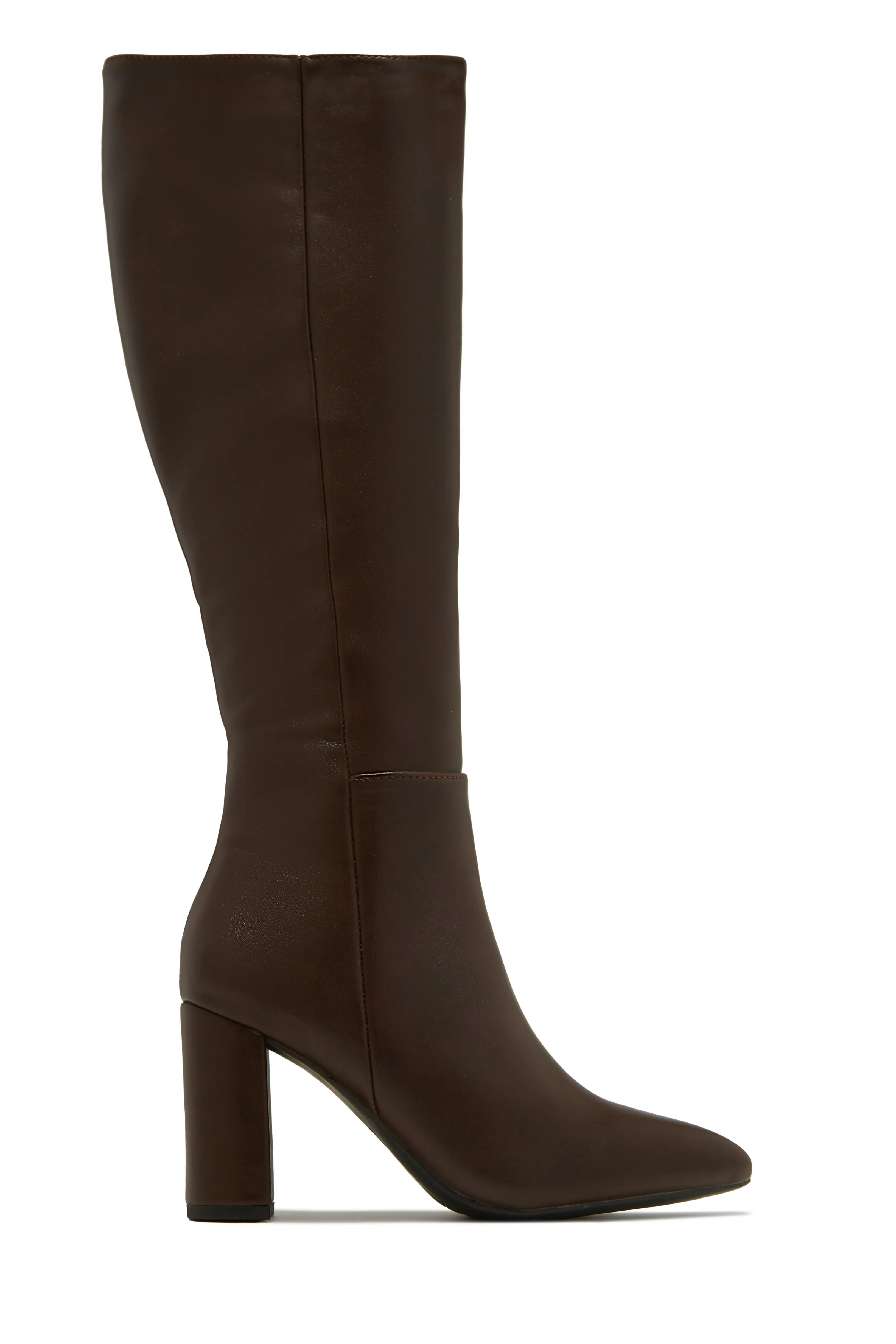 Fine Time Block Heel Knee High Boots - Brown