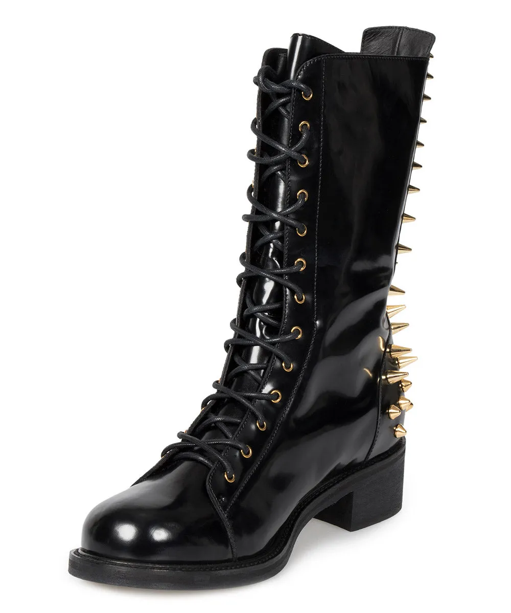 Giuseppe Zanotti Blok Spiked Military Black Patent Leather Boots