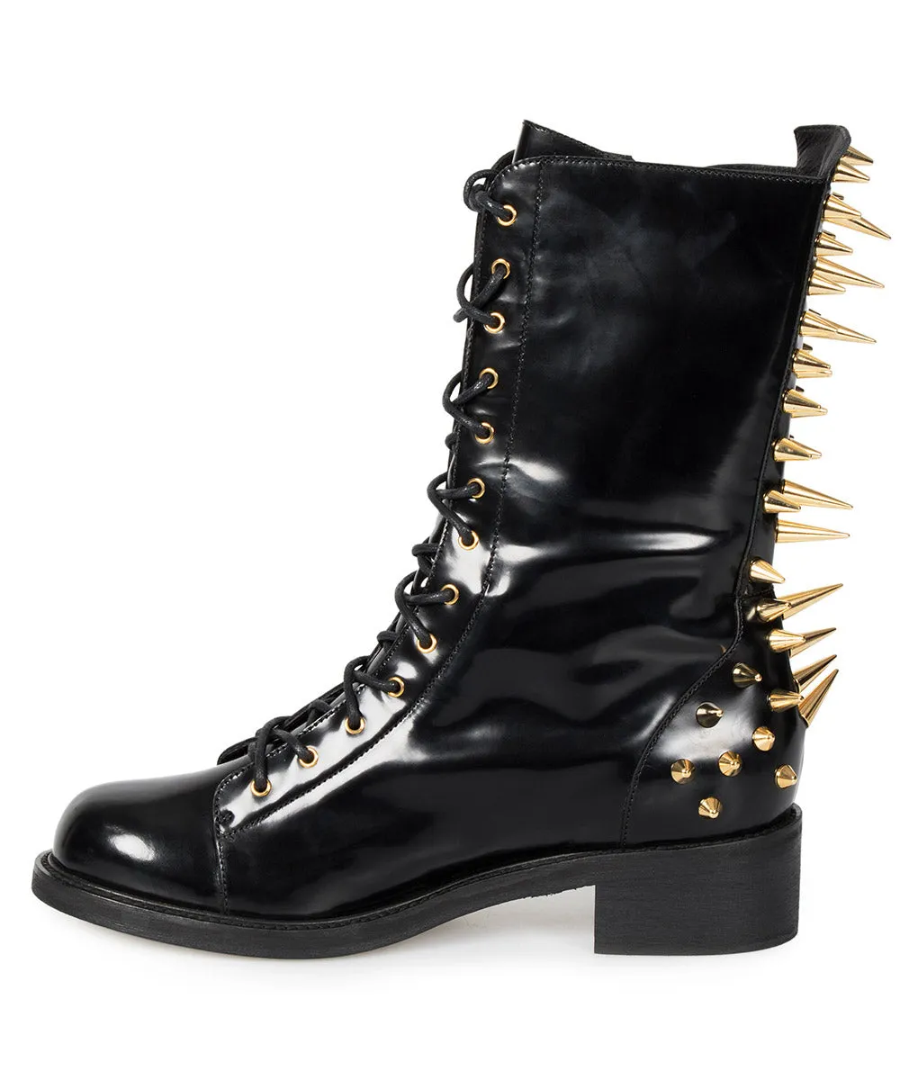 Giuseppe Zanotti Blok Spiked Military Black Patent Leather Boots