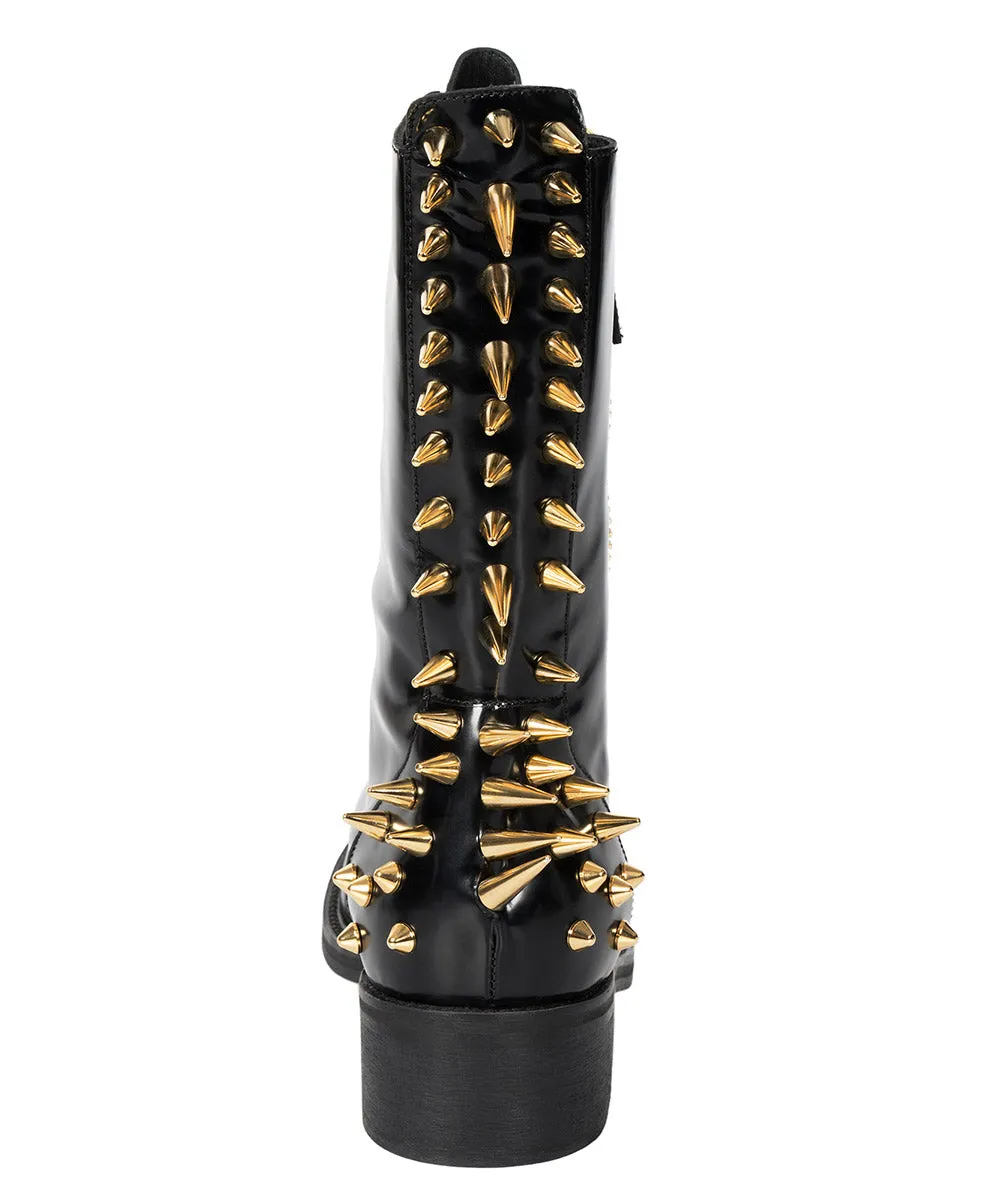 Giuseppe Zanotti Blok Spiked Military Black Patent Leather Boots