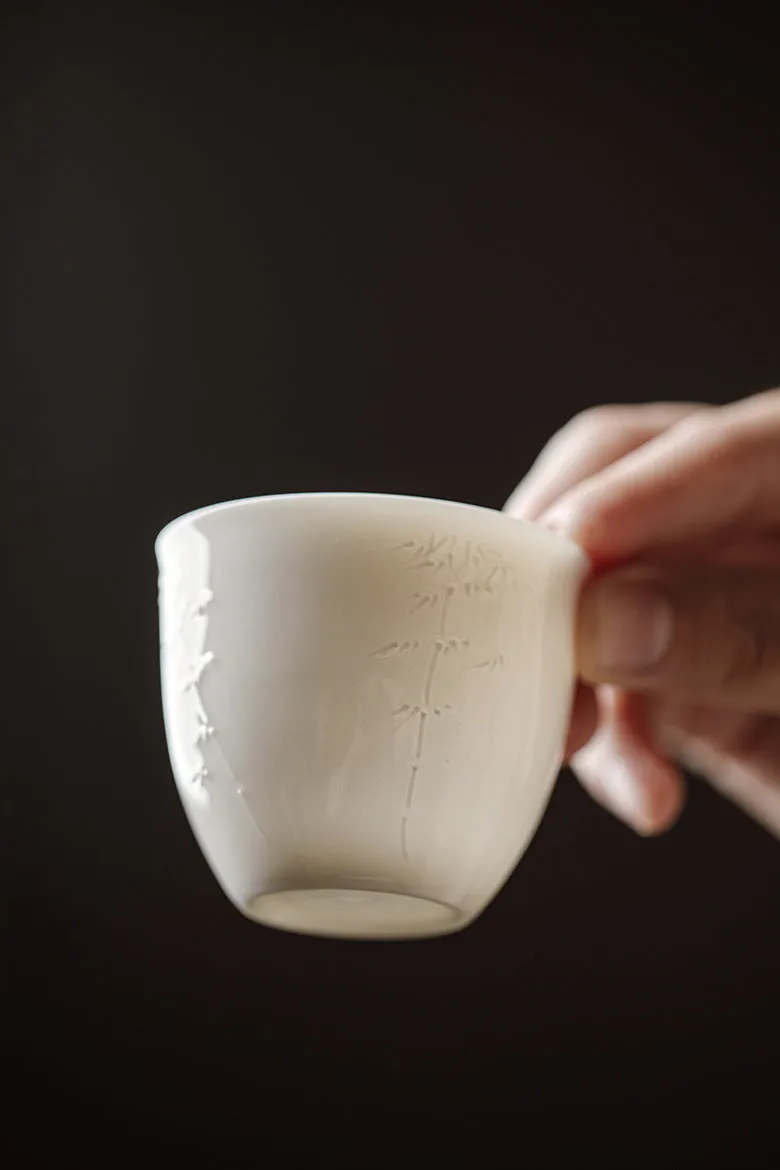 Gohobi Handmade White Porcelain Hand-embossed Ceramic Tea Cup