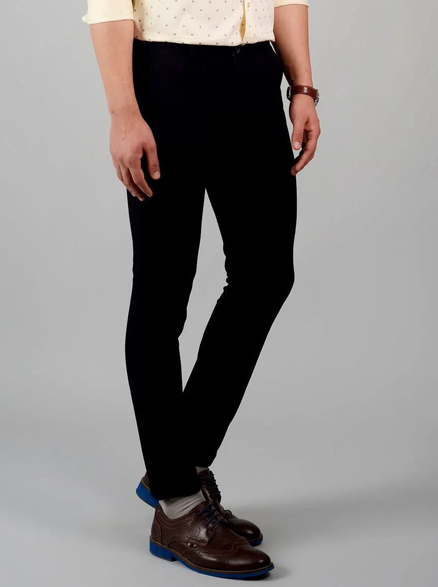 Jet Black Solid Slim Fit Casual Trouser | JadeBlue