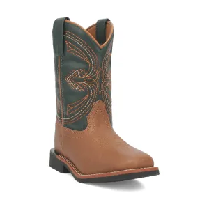 Laredo Youth Unisex Wyler Tan/Green Faux Leather Cowboy Boots