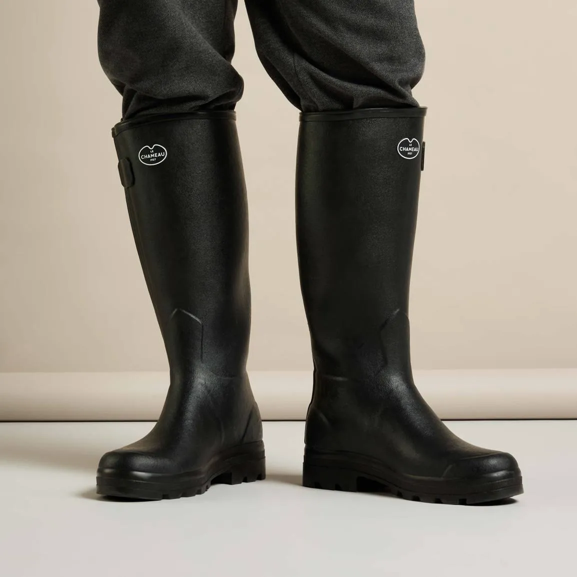 LE CHAMEAU Chasseur Boots - Mens Leather Lined Full Zip - Black