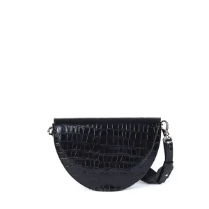 Lune Saddle Bag (Black Croc-Embossed)