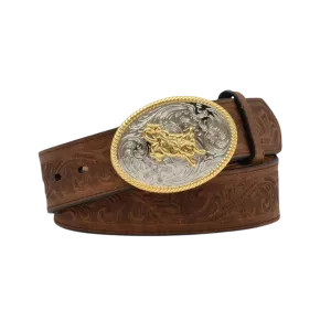 M&F Kid's Brown Floral Tooled Leather Belt