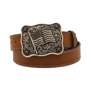 M&F Men's Western Brown Removable Flag Buckle Belt