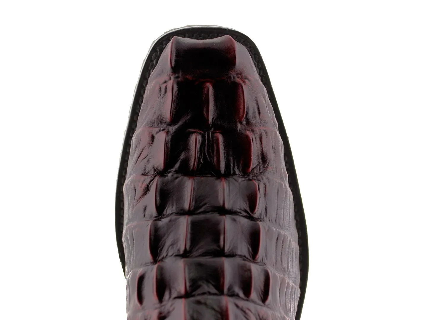 Mens Black Cherry Motorcycle Boots Crocodile Tail Print - Square Toe