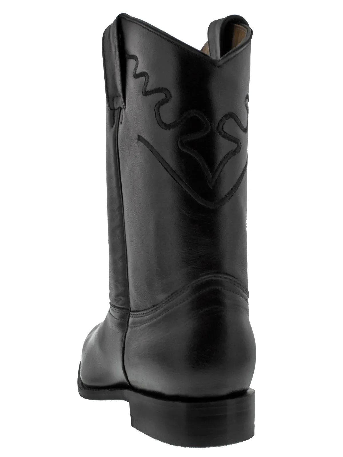 Mens Black Western Rodeo Boots Smooth Genuine Leather Cowboy Botas Roper Toe