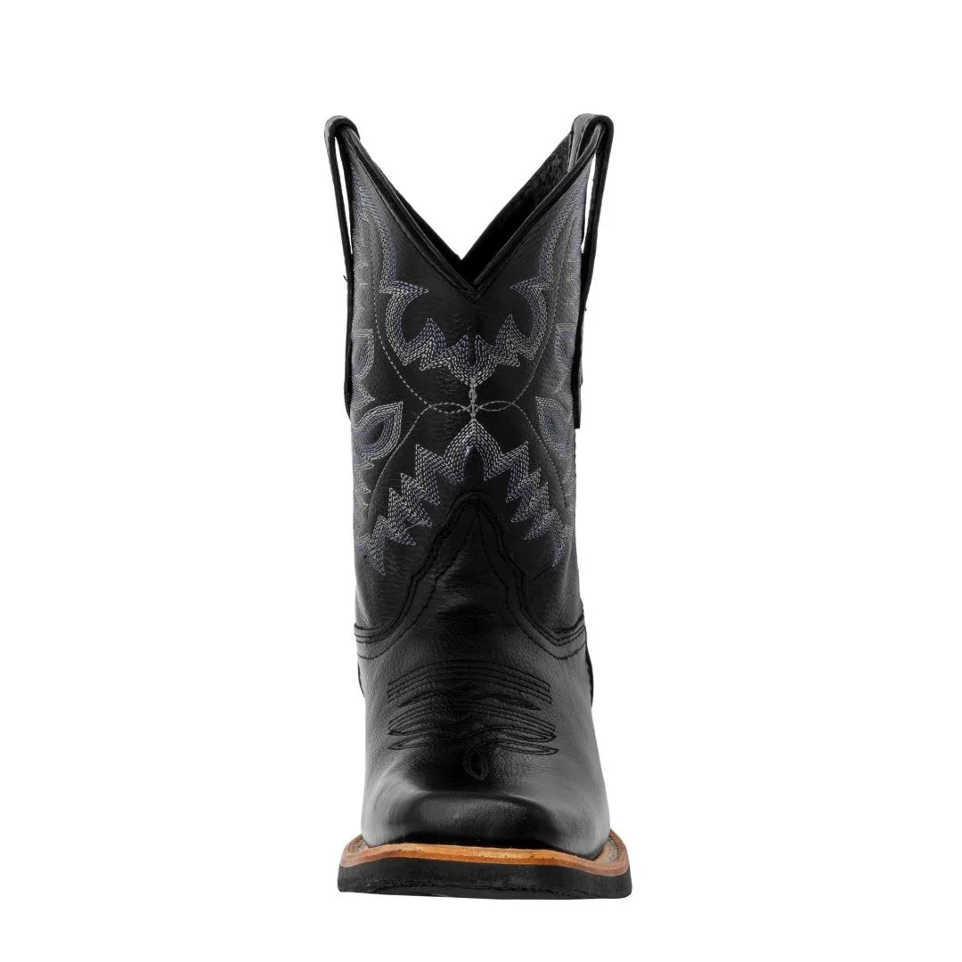 Mens Black Western Wear Leather Cowboy Boots - Square Toe