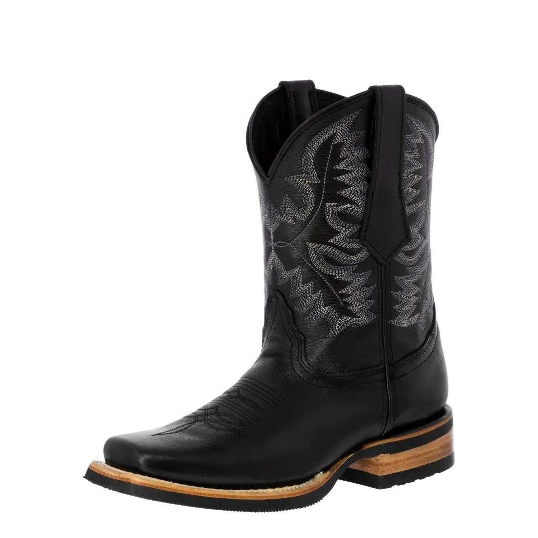 Mens Black Western Wear Leather Cowboy Boots - Square Toe