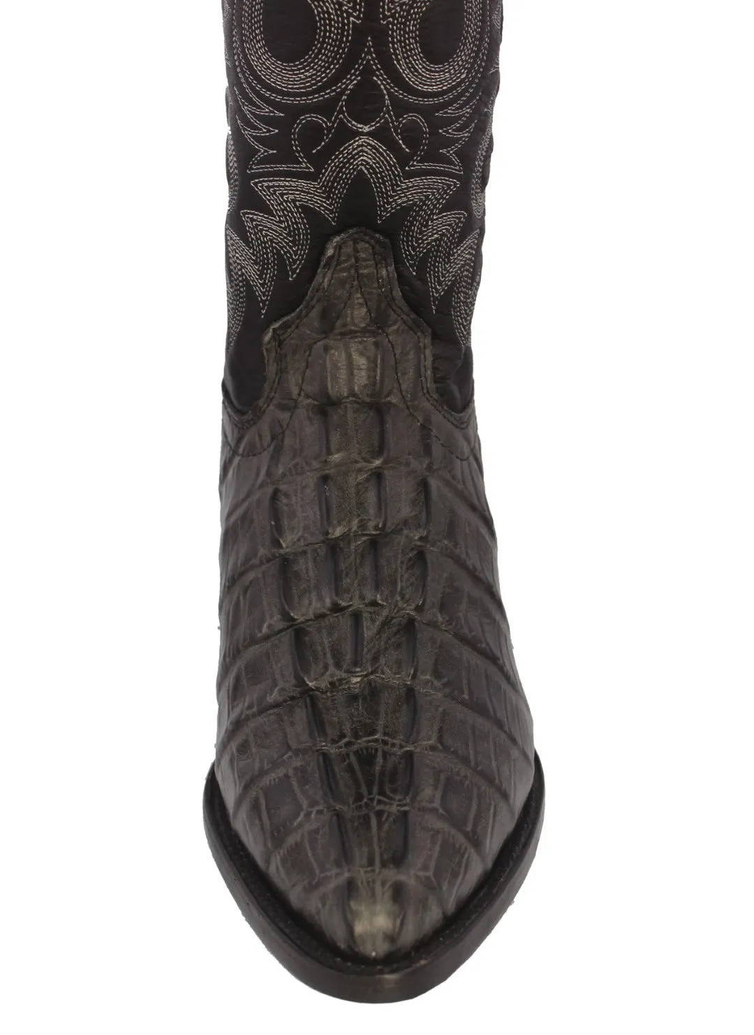 Mens Gray Alligator Tail Print Leather Cowboy Boots J Toe