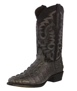 Mens Gray Alligator Tail Print Leather Cowboy Boots J Toe