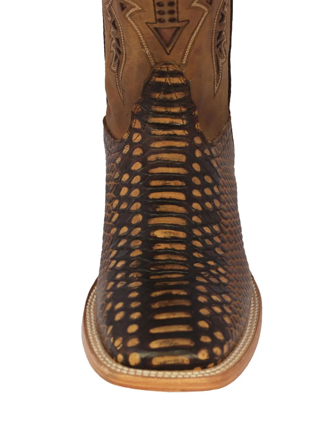 Mens Honey Brown Snake Print Leather Cowboy Boots - Square Toe