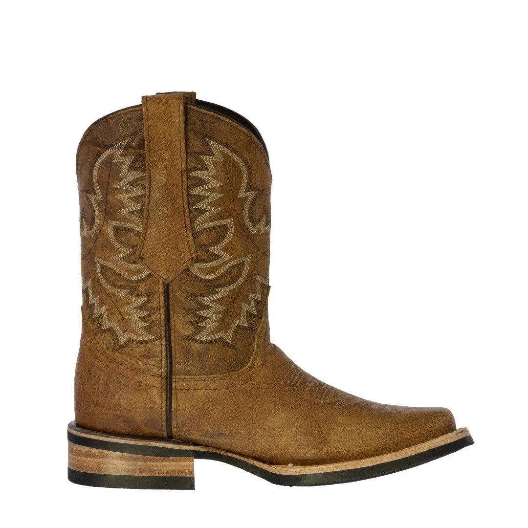 Mens Honey Brown Western Wear Leather Cowboy Boots - Square Toe