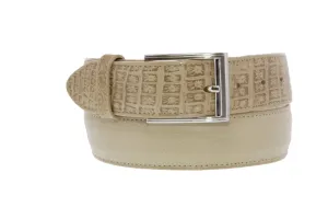 Mens Sand Crocodile Belly Overlay Print Leather Cowboy Belt - Silver Buckle