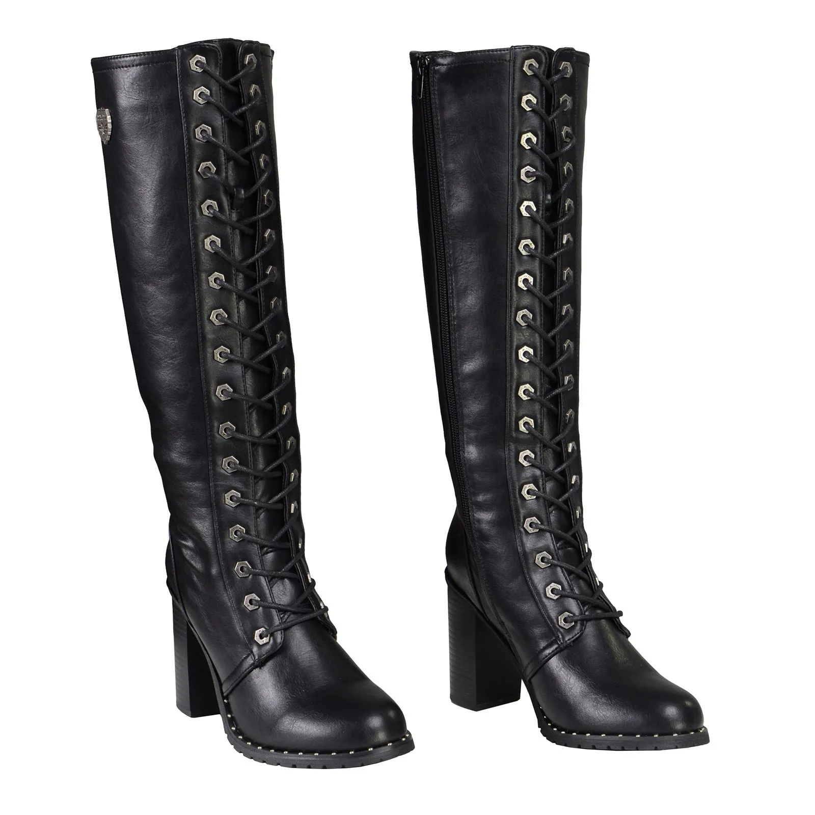 Milwaukee Leather X9442 Women's Black Lace-Up Tall Fashion Biker Boots