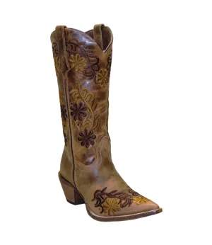 Rawhide Womens 12in Embroidered Floral Tan Leather Cowboy Boots