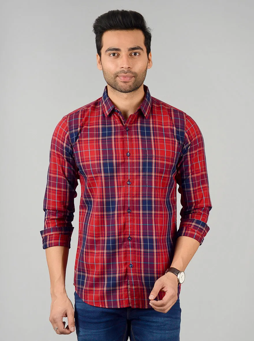 Ribbon Red Checked Slim Fit Casual Shirt | JadeBlue