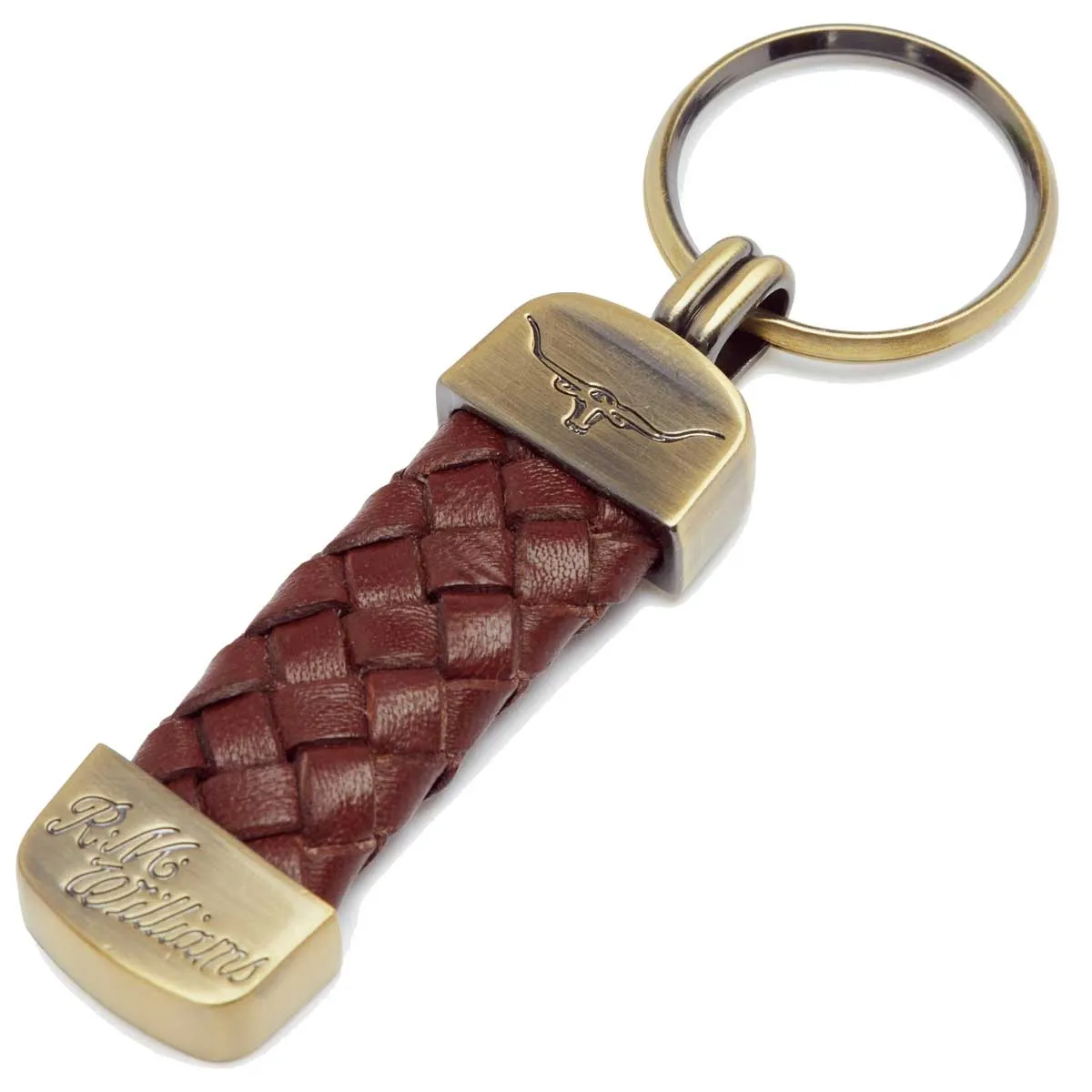 RM WILLIAMS Plaited Key Ring - Brown & Brass