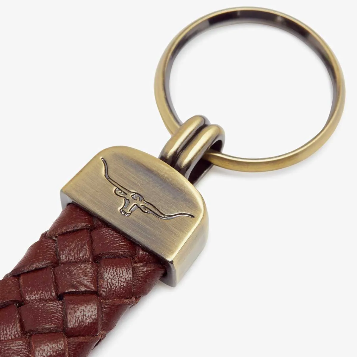 RM WILLIAMS Plaited Key Ring - Brown & Brass