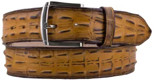 Rustic Yellow Western Belt Crocodile Tail Print Leather - Silver Buckle