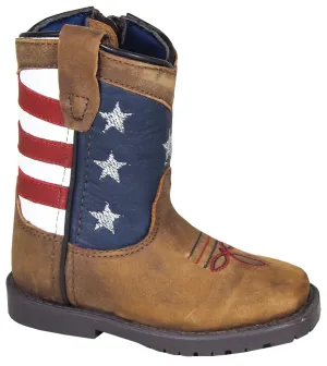 Smoky Mountain Toddler Boys Stars And Stripes Brown Leather Cowboy Boots