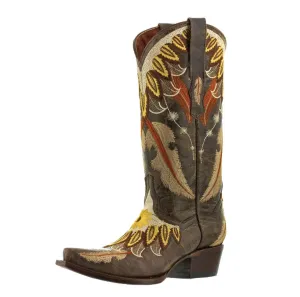 Womens Plumaje Brown Leather Cowboy Boots - Snip Toe