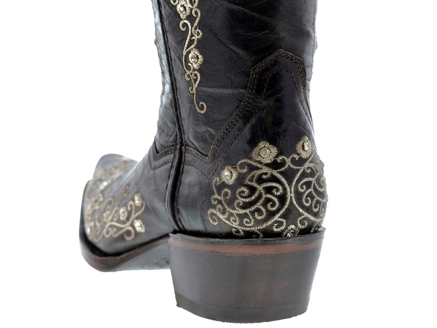 Womens Stella Dark Brown Leather Cowboy Boots - Snip Toe