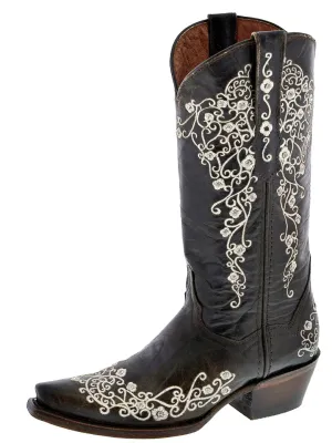 Womens Stella Dark Brown Leather Cowboy Boots - Snip Toe